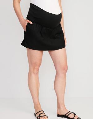 Maternity Rollover-Waist Linen-Blend Skort black