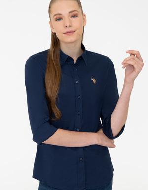 Kadın Lacivert Basic Gömlek Uzunkol