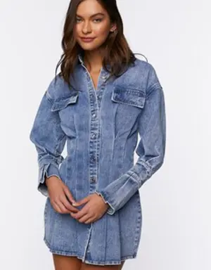 Forever 21 Pintucked Denim Mini Shirt Dress Medium Denim