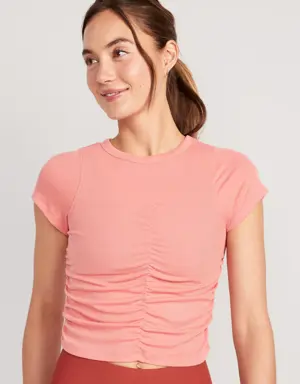 Old Navy UltraLite Rib-Knit Ruched T-Shirt for Women pink