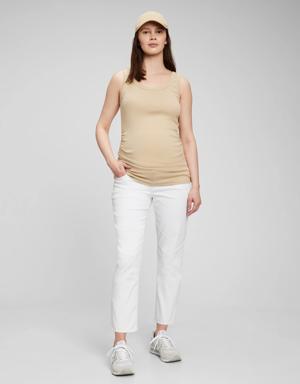 Maternity True Waistband Full Panel Cheeky Straight Jeans white