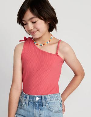 Rib-Knit One-Shoulder Tank Top for Girls pink