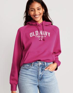 Oversized Fleece Logo Graphic Hoodie for Women pink