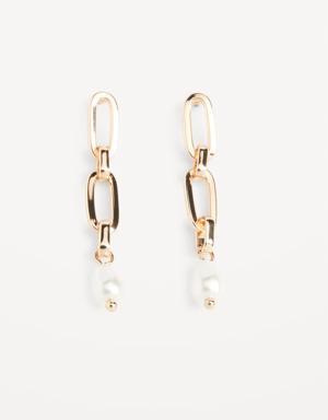 Gold-Tone & Faux-Pearl Dangling Chain-Link Earrings for Women yellow