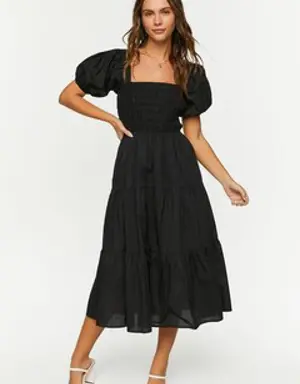 Forever 21 Smocked Puff Sleeve Dress Black