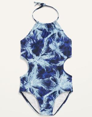 Printed Halter Side-Cutout One-Piece Swimsuit for Girls