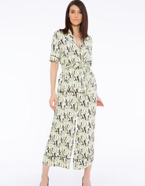 Patterned Wide Cut Yellow Jumpsuits