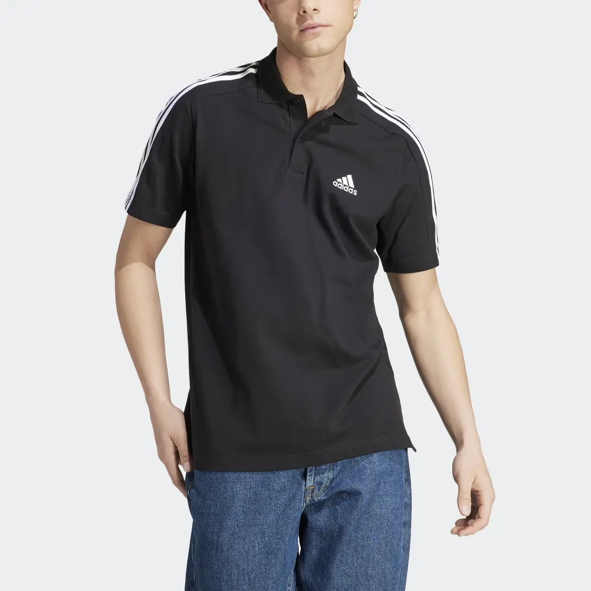 Adidas Essentials Piqué Embroidered Small Logo 3-Stripes Polo Shirt. 1