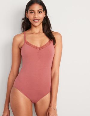 Lace-Trimmed Supima® Cotton-Blend Cheeky Bodysuit for Women red