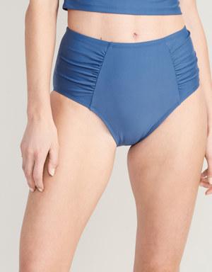 High-Waisted Printed Ruched Bikini Swim Bottoms for Women blue