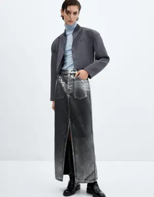 Long foil denim skirt