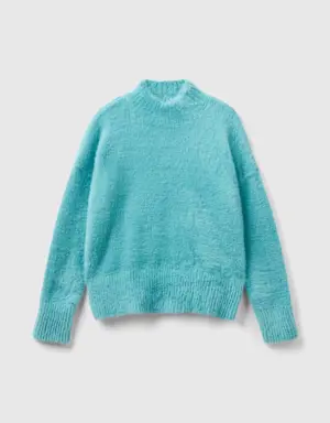 furry yarn turtleneck sweater