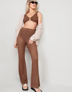 High-Waisted Crochet Flare Cover-Up Pants for Women beige