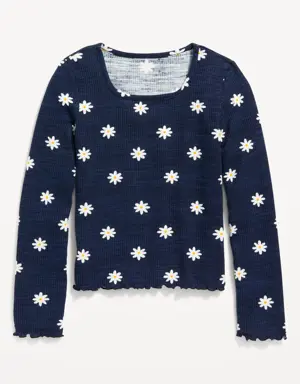 Old Navy Cozy Rib-Knit Long-Sleeve Printed Top for Girls blue