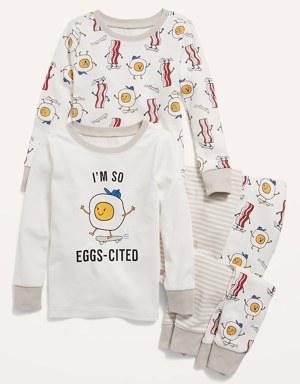 Unisex 4-Piece "I'm So Eggs-Cited" Graphic Pajama Set for Toddler & Baby