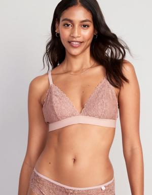 V-Neck Lace Triangle Bralette Top for Women pink