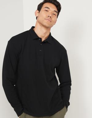 Long-Sleeve Classic Fit Pique Polo for Men black