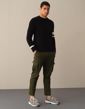 Bisiklet Yaka Regular Fit Çizgi Detaylı Kazak