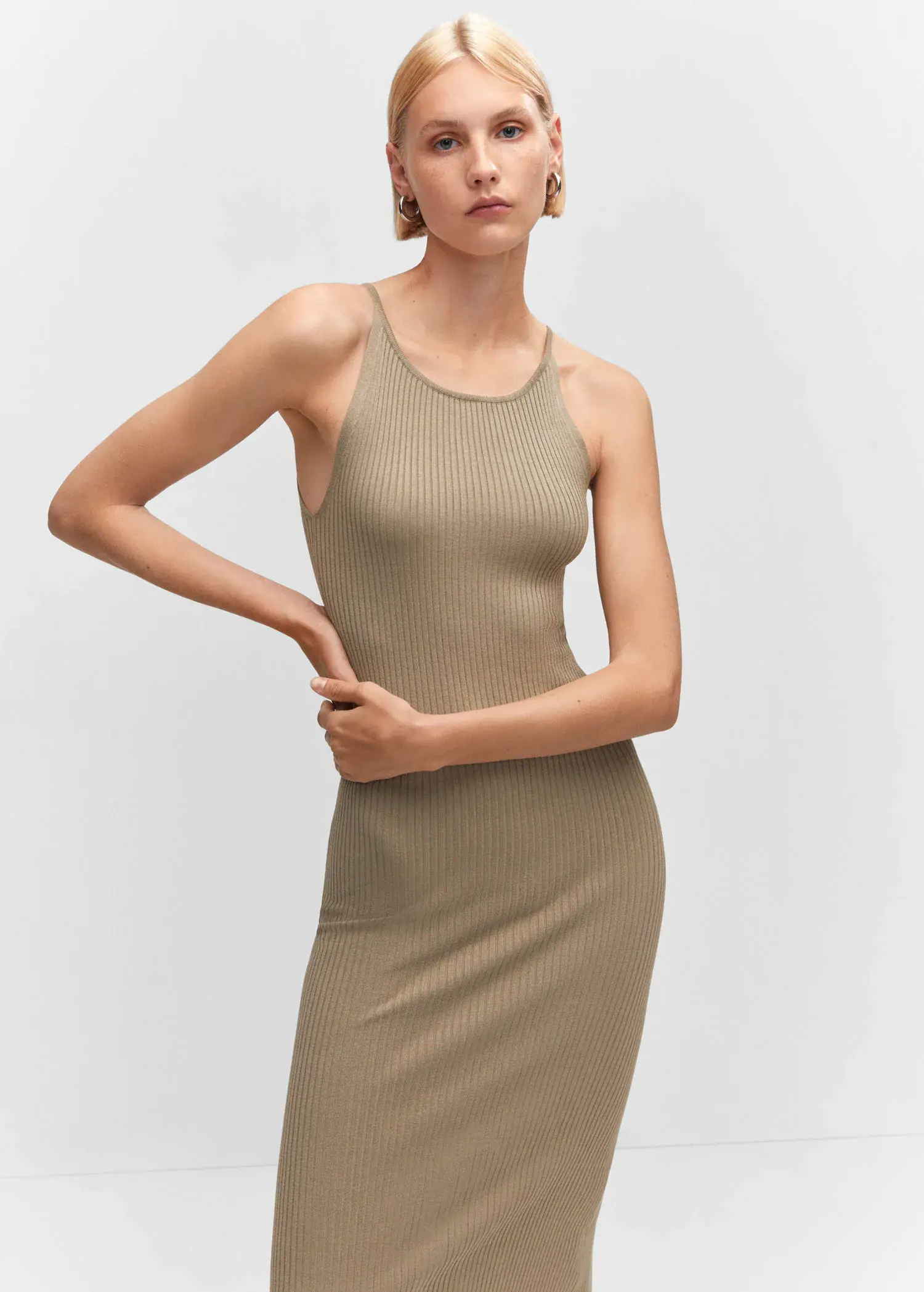 Mango Ribbed knit dress with opening. 2