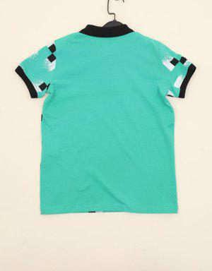 Açık Yeşil Erkek Çocuk Desen Baskılı Dar Kalıp Polo Yaka T-Shirt-10531
