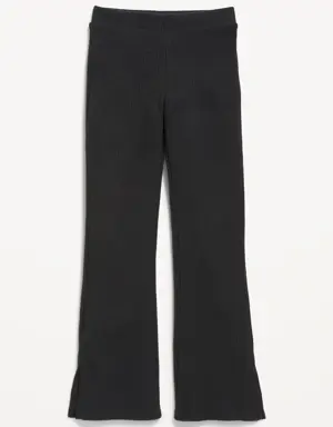 Plush Cozy-Knit Side-Slit Flare Pants for Girls black