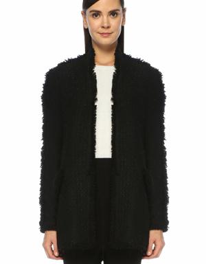 Siyah Püskül Detaylı Simli Tweed Ceket