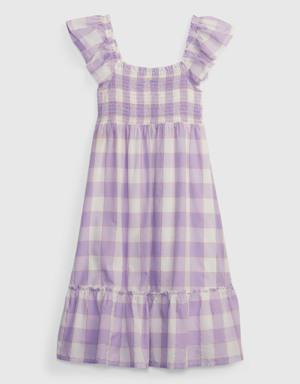 Kids Shiny Smocked Midi Dress purple