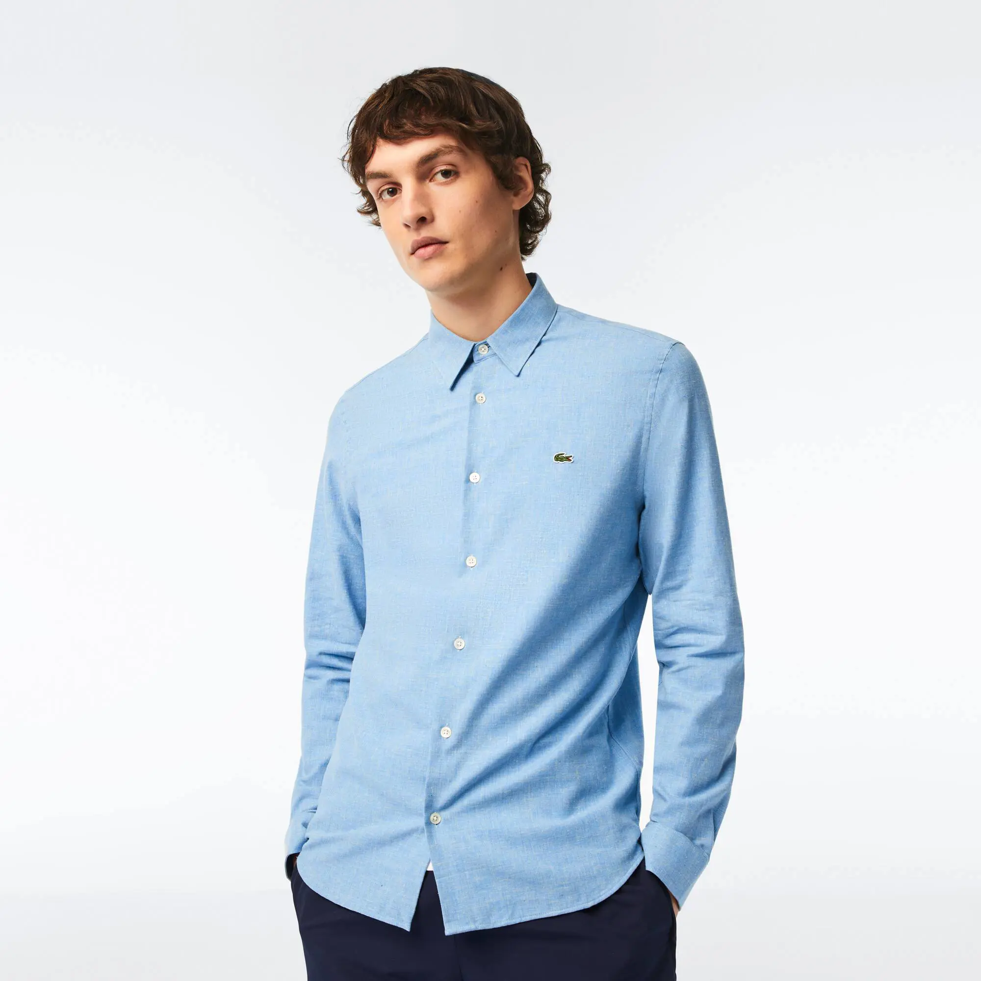Lacoste Men's Slim Fit Cotton Chambray Shirt. 1 Lacoste Men's Slim Fit Cotton Chambray Shirt. 1