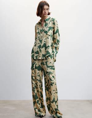 Floral jacquard pants with pockets