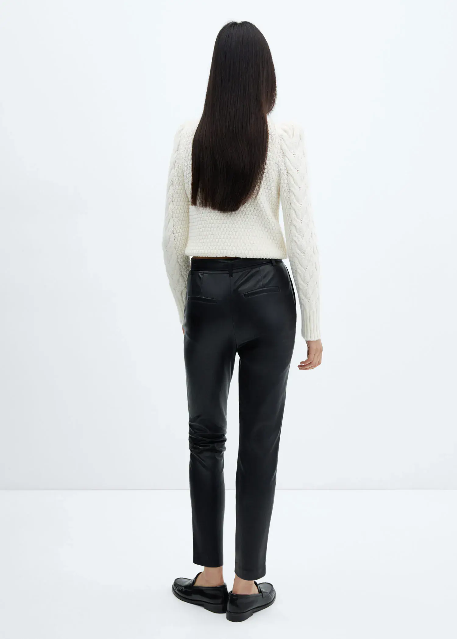 Mango Leather-effect trousers with belt. 3