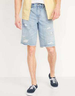 Original Loose Non-Stretch Rainbow Cut-Off Jean Shorts for Men--10 inch inseam blue