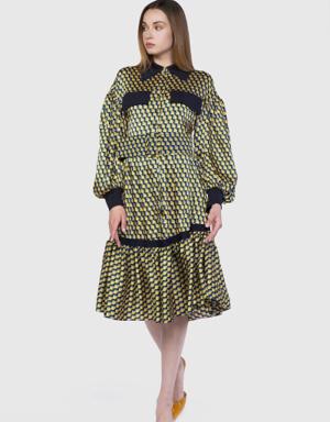 Geometric Pattern Midi Length Yellow Dress
