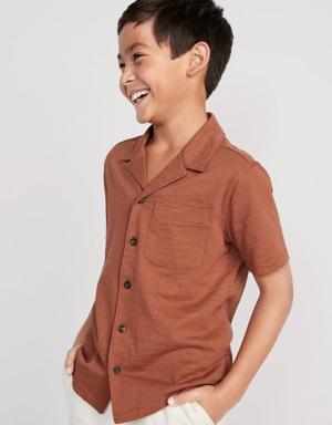 Short-Sleeve Slub-Knit Camp Shirt for Boys brown