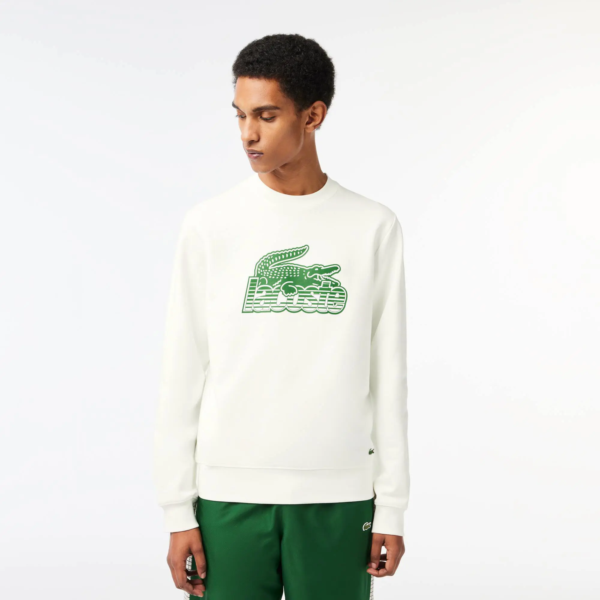 Lacoste Men’s Lacoste Round Neck Unbrushed Fleece Sweatshirt. 1