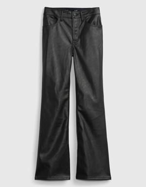 Kids High Rise Faux-Leather Flare Pants black