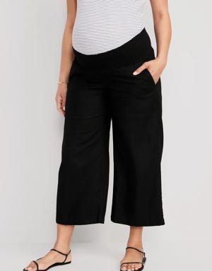 Old Navy Maternity Smocked-Waist Linen-Blend Wide-Leg Pants black