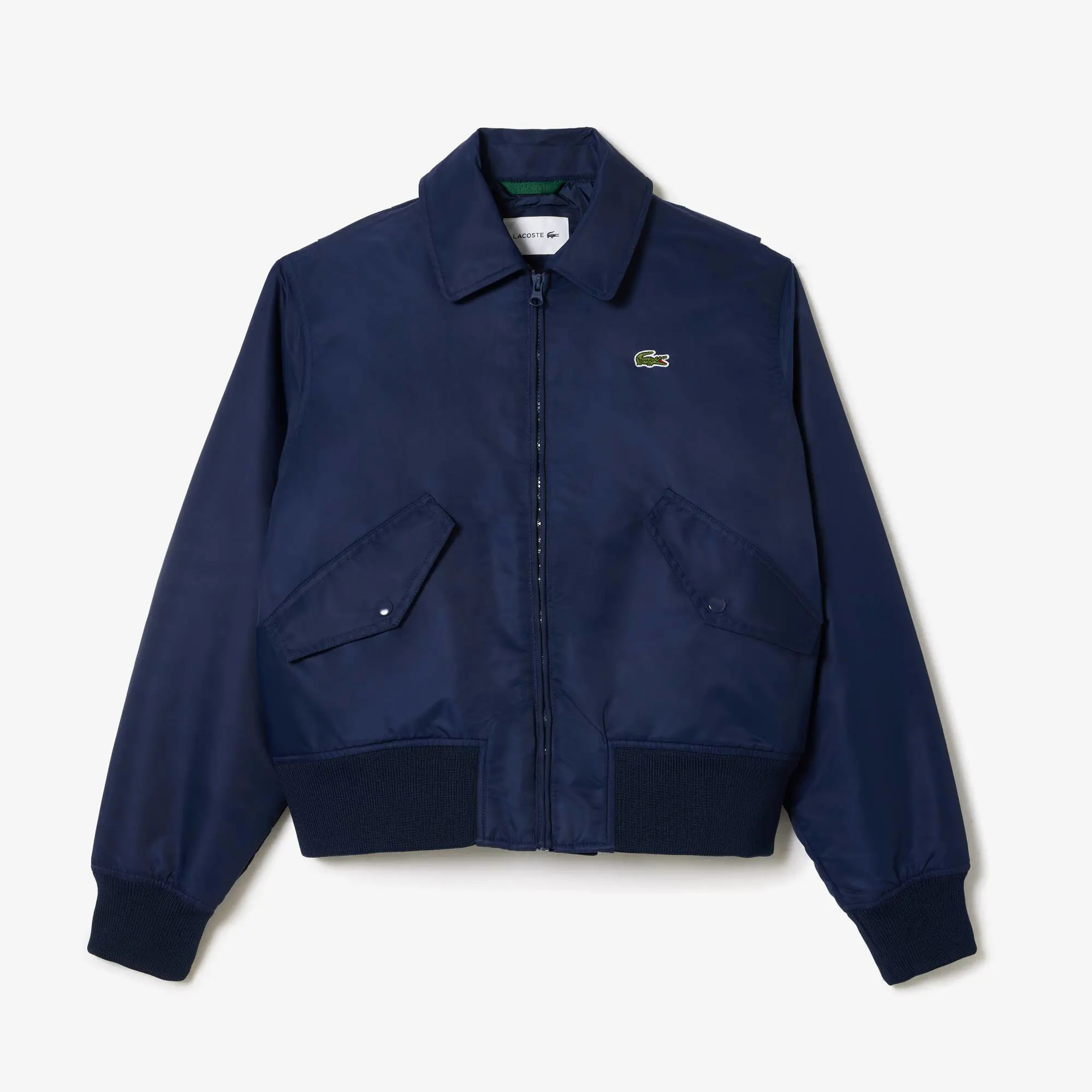 Lacoste Women's Oversized Logo Back Nylon Bomber Jacket. 2 Lacoste Women's Oversized Logo Back Nylon Bomber Jacket. 2