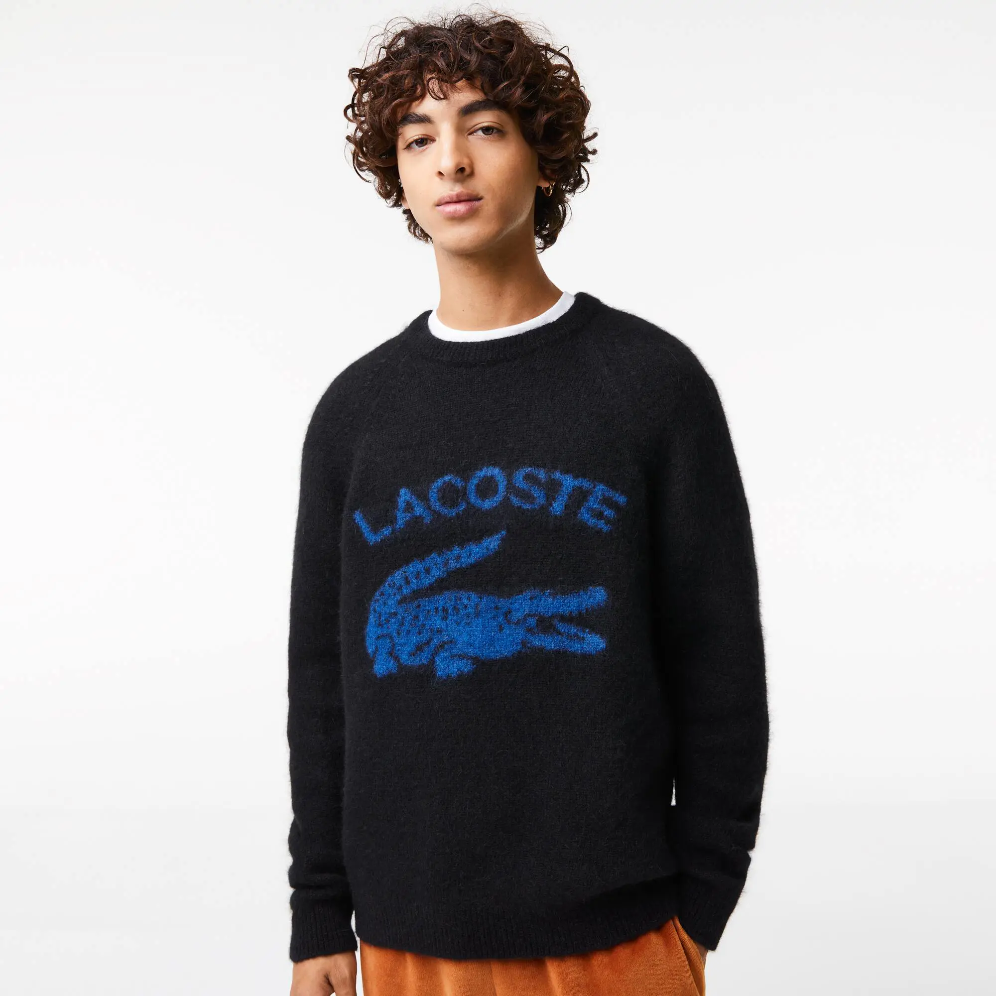 Lacoste Men's Branded Contrast Croc Alpaca Blend Sweater. 1