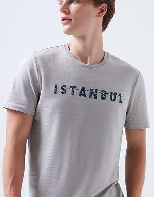 İstanbul Baskılı Gri Tişört