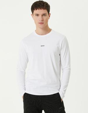 Regular Fit Beyaz Logolu Uzun Kollu T-shirt