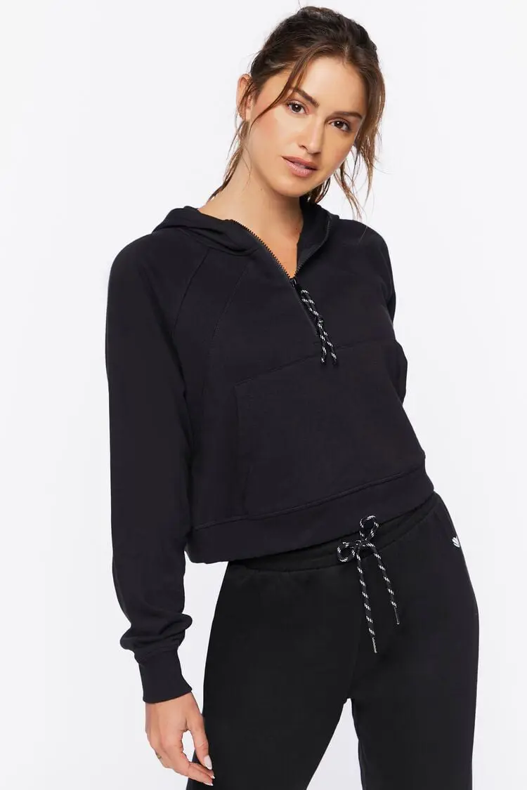 Forever 21 Forever 21 Active Cropped Half Zip Hoodie Black. 1