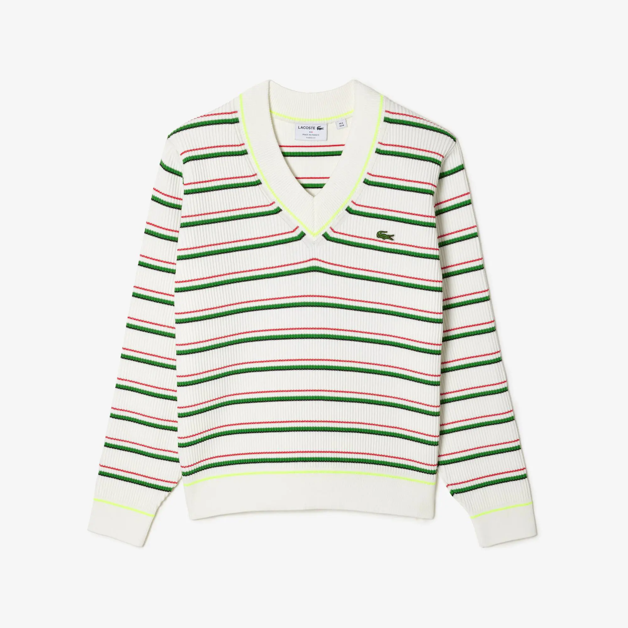 Lacoste Men’s Lacoste Striped French Made V-Neck Sweater. 2