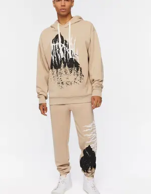 Forever 21 Fleece Wolf Graphic Joggers Taupe/Multi