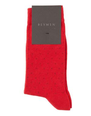 Lacivert Kırmızı Puantiyeli Kadın Soket Çorap