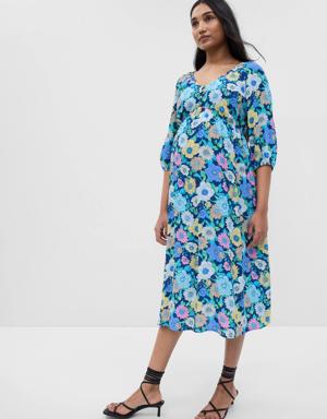 Maternity Balloon Sleeve Midi Dress blue