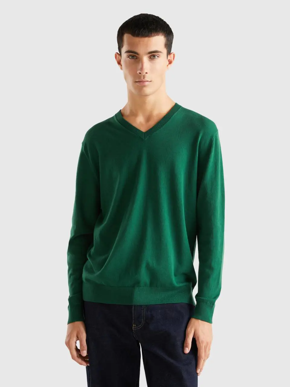 Benetton v-neck sweater in lightweight cotton blend. 1