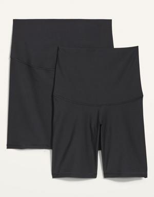 Maternity 2-Pack Full Panel & Postpartum Support PowerSoft Biker Shorts -- 8-inch inseam black
