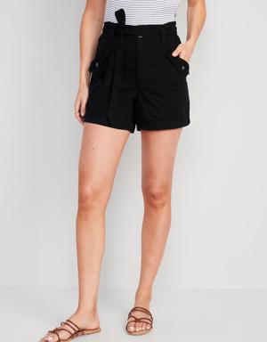 Extra High-Waisted Tie-Front Cargo Workwear Shorts -- 4-inch inseam black
