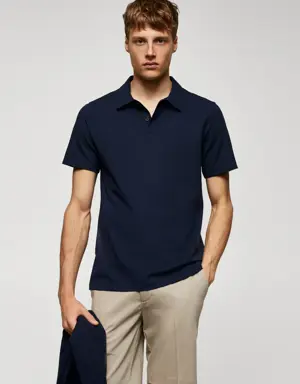 Slim fit textured cotton polo shirt