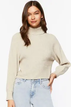 Forever 21 Forever 21 Tulip Hem Turtleneck Sweater Oatmeal. 2